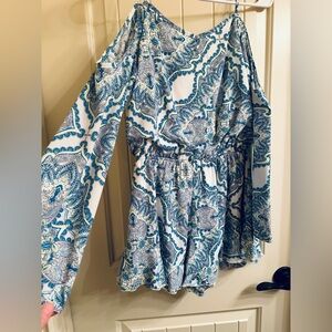 Altar'd State Blue and Cream Patterned Romper